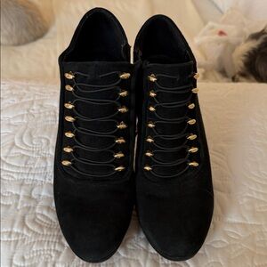 Vince Camuto Black Lace Up Booties with Gold Details